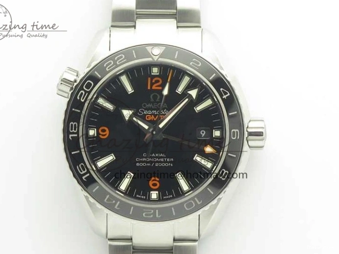 0306 Planet Ocean 600M Co-Axial GMT 43.5mm VSF 1:1 Best Edition Black Dial Orange Markers on SS Bracelet A8605 Super Clone Elegant 8024
